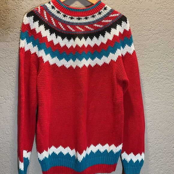 Vintage Crystal Sportswear Knit Sweater Large Red Nordic Pullover Retro 80s USA - Picture 4 of 9